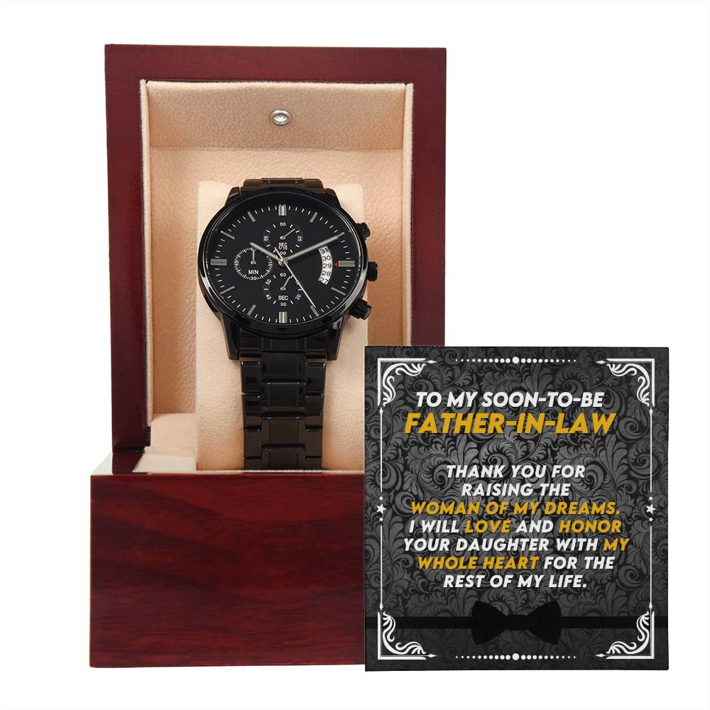 Gift from Groom to Father-in-Law | Thank You for raising the woman of my dreams | Black Chronograph Watch