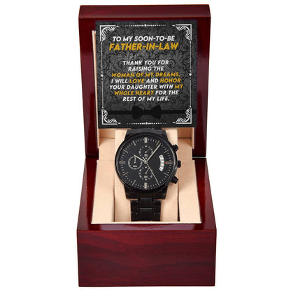 Gift from Groom to Father-in-Law | Thank You for raising the woman of my dreams | Black Chronograph Watch