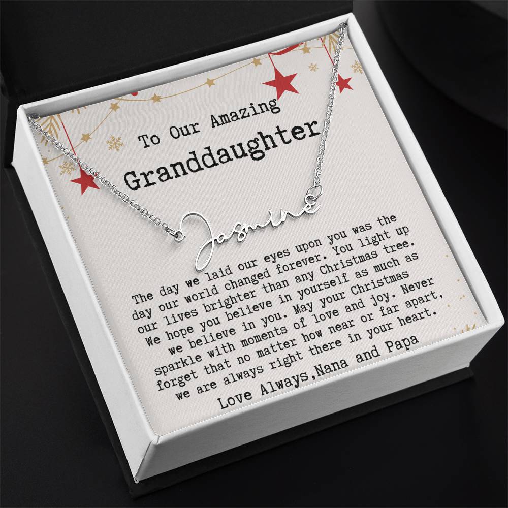 Personalized Christmas Gift from Nana & Papa to Granddaughter - Signature Style Name Necklace