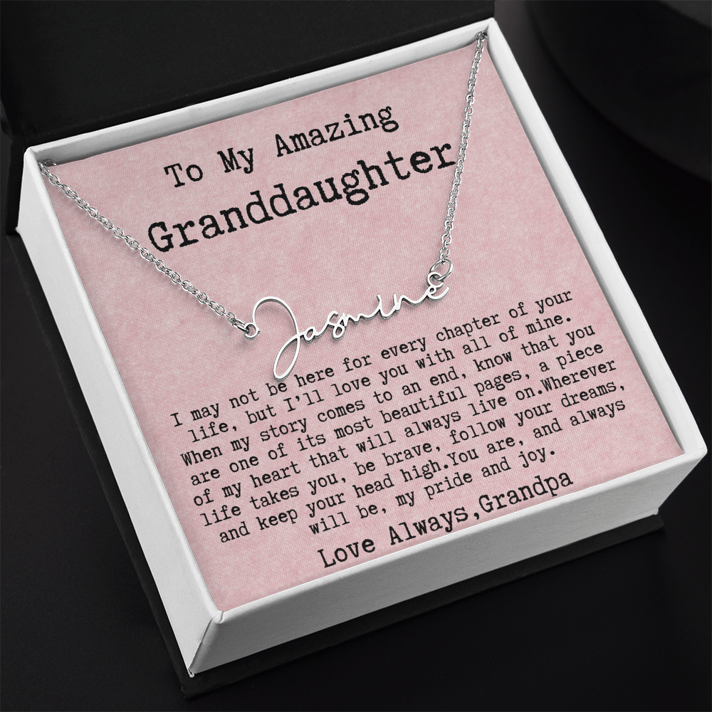 Personalized Birthday Gift for Granddaughter – Custom Signature Style Name Necklace – Unique Name Plate Necklace from Grandpa