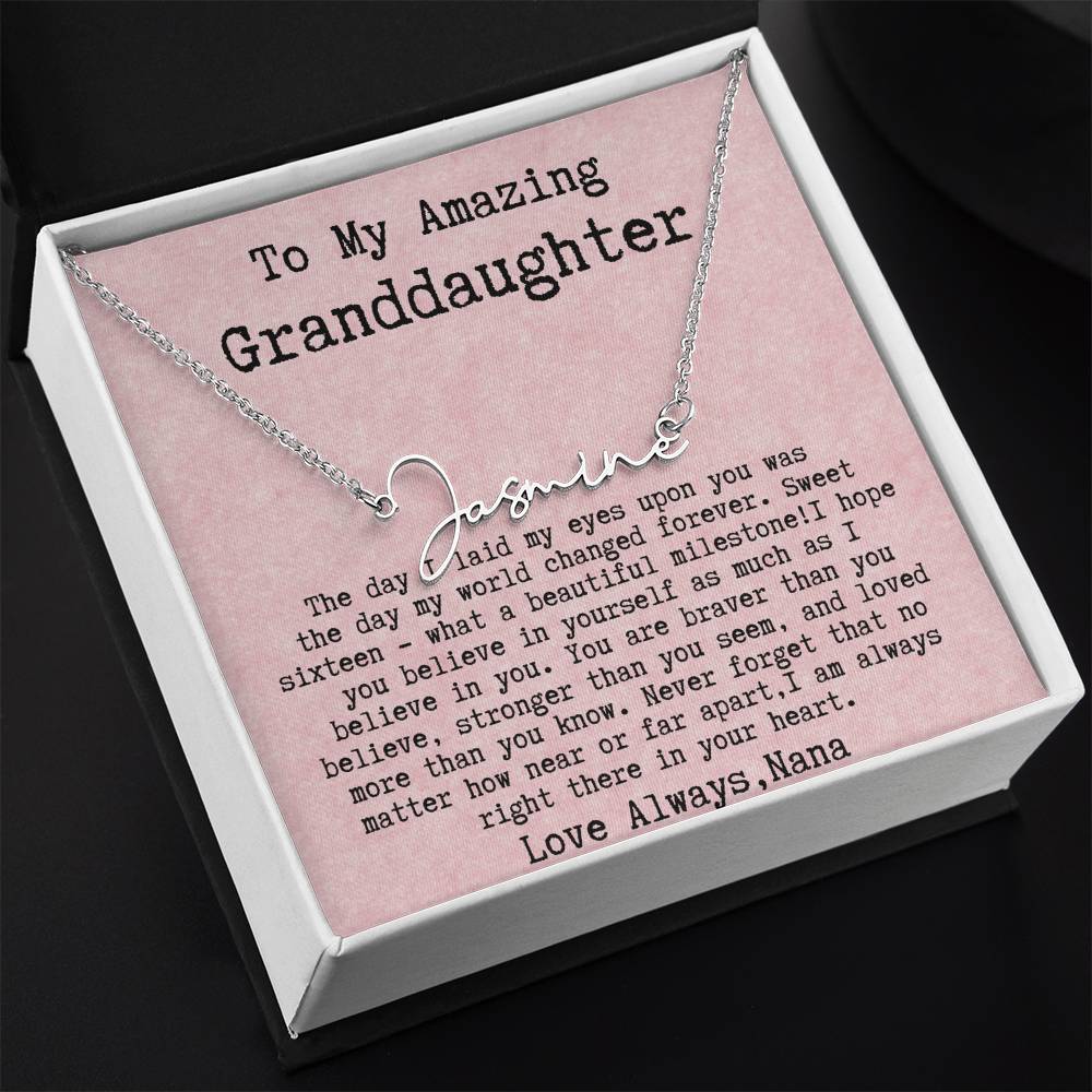 Personalized 16th Birthday Gift for Granddaughter from Nana - Signature Style Name Necklace