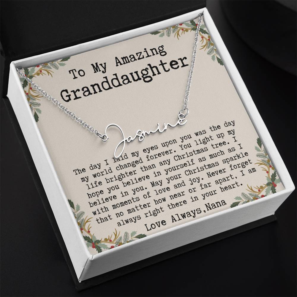 Custom Christmas Gift from Nana to Granddaughter - Signature Style Name Necklace