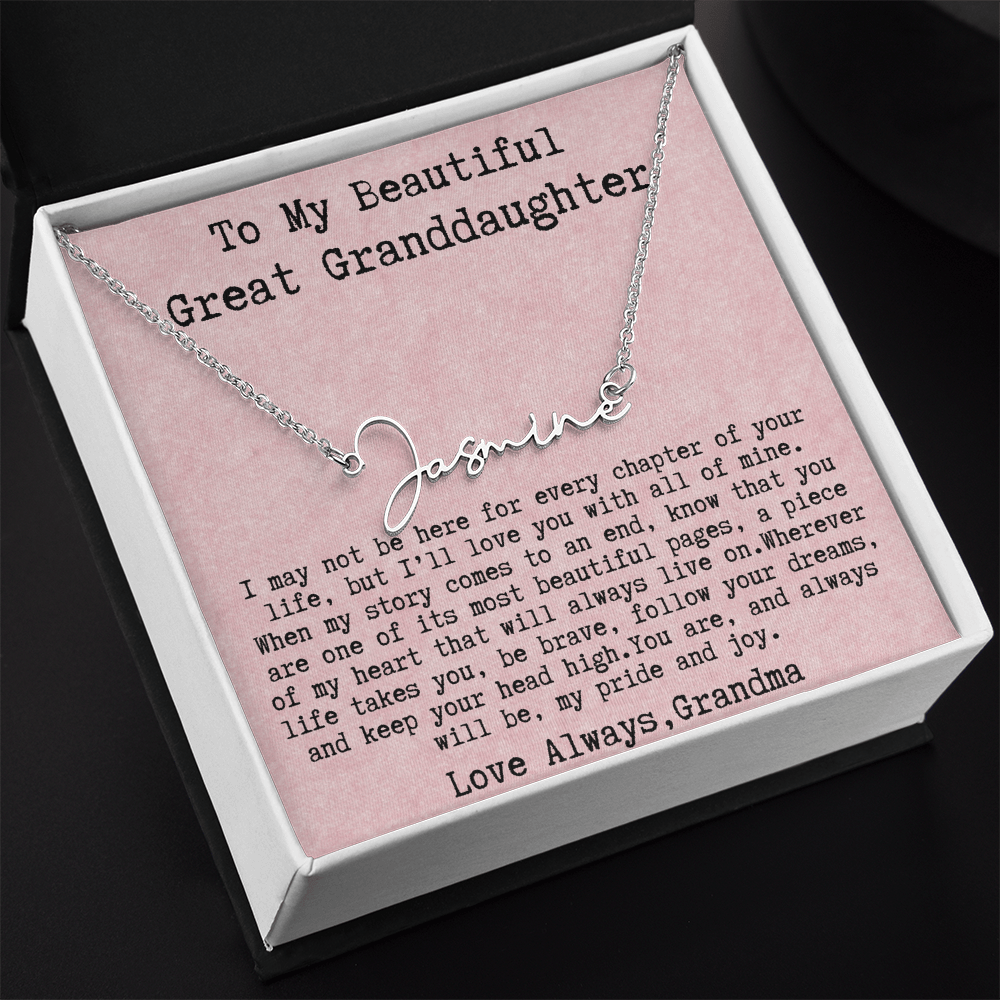 Gift for Great Granddaughter from Grandma - Signature Style Name Necklace