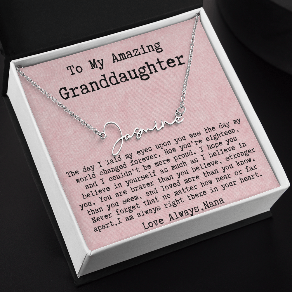 Personalized 18th Birthday Gift for Granddaughter from Nana - Signature Style Name Necklace