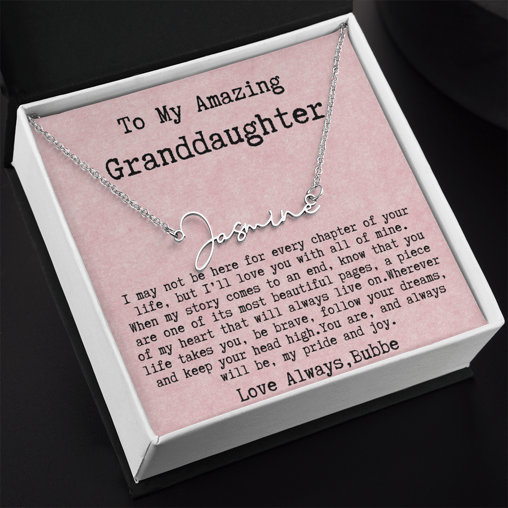 Personalized Birthday Gift for Granddaughter – Custom Signature Style Name Necklace – Unique Name Plate Necklace from Bubbe