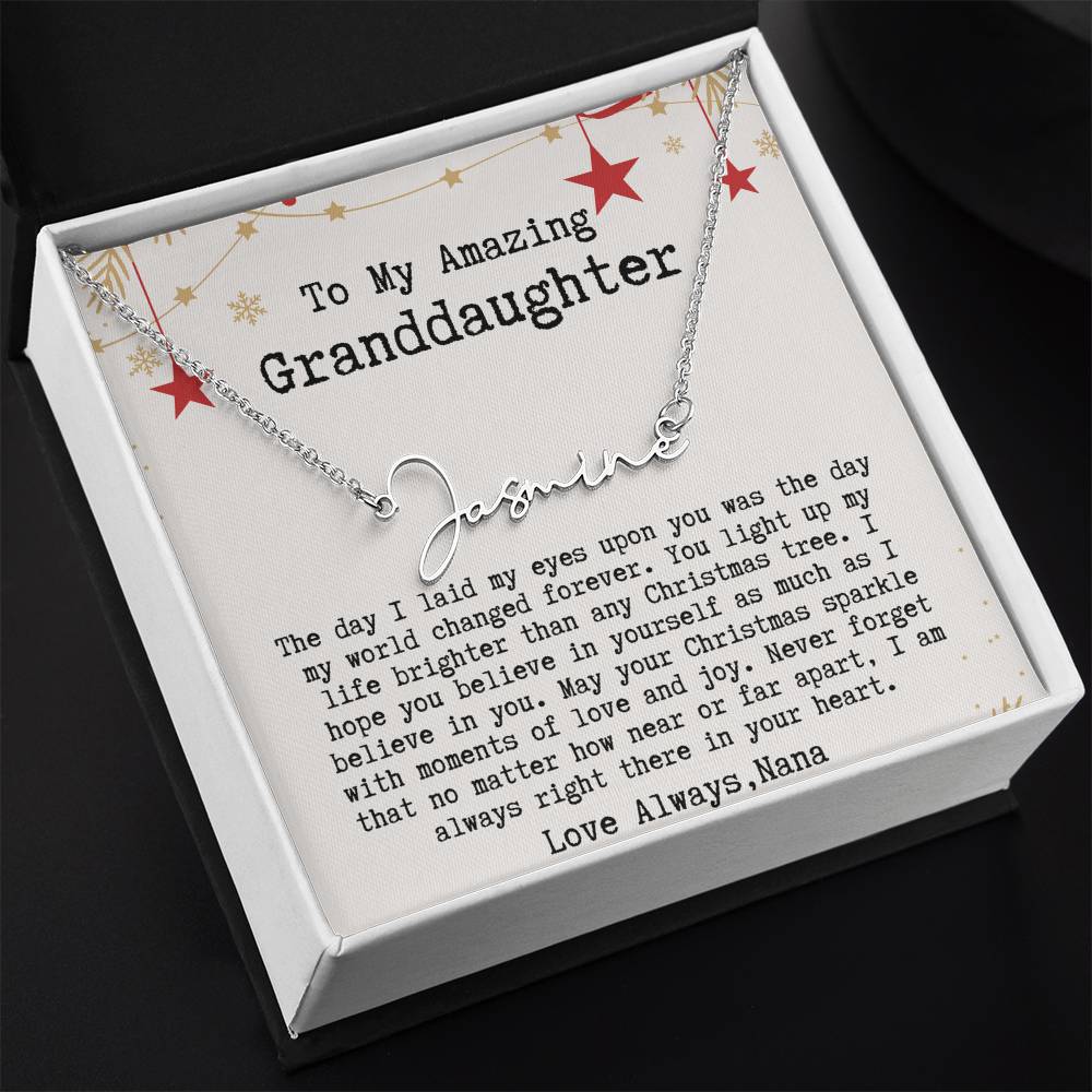 Personalized Christmas Gift from Nana to Granddaughter - Signature Style Name Necklace