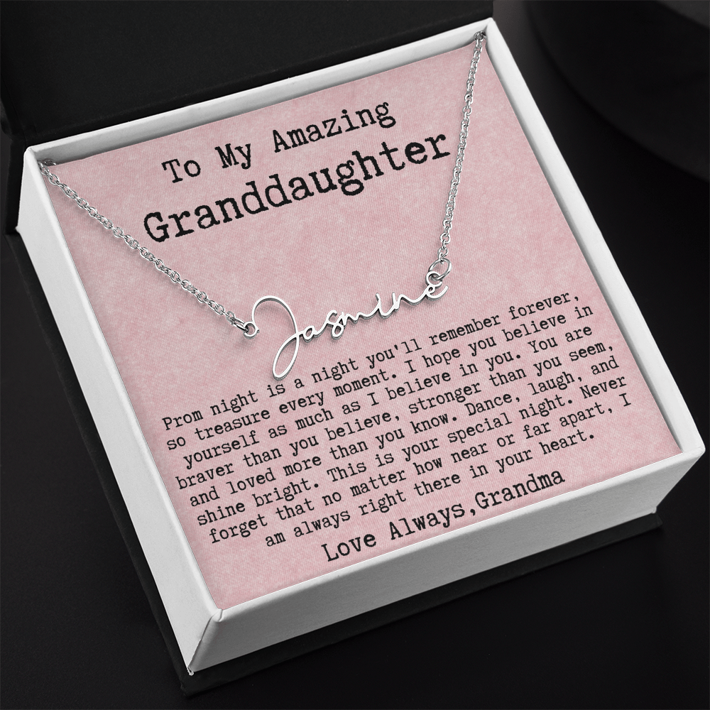 Personalized Prom Night Gift from Grandma to Granddaughter - Signature Style Name Necklace