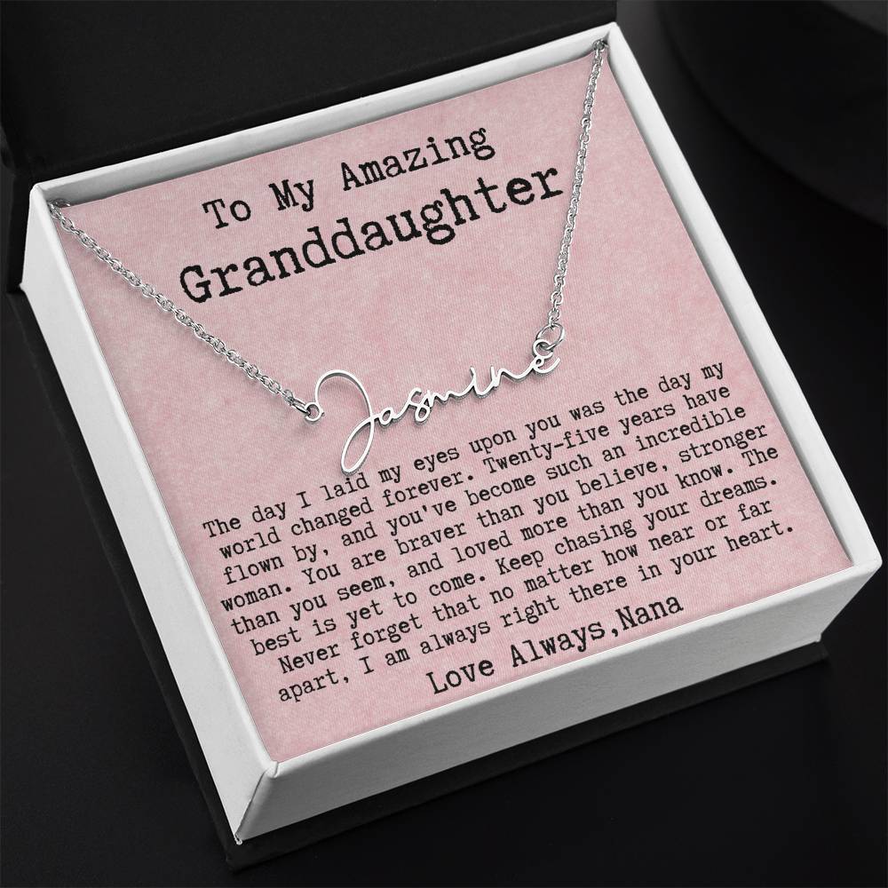 Personalized 25th Birthday Gift from Nana to Granddaughter - Signature Style Name Necklace
