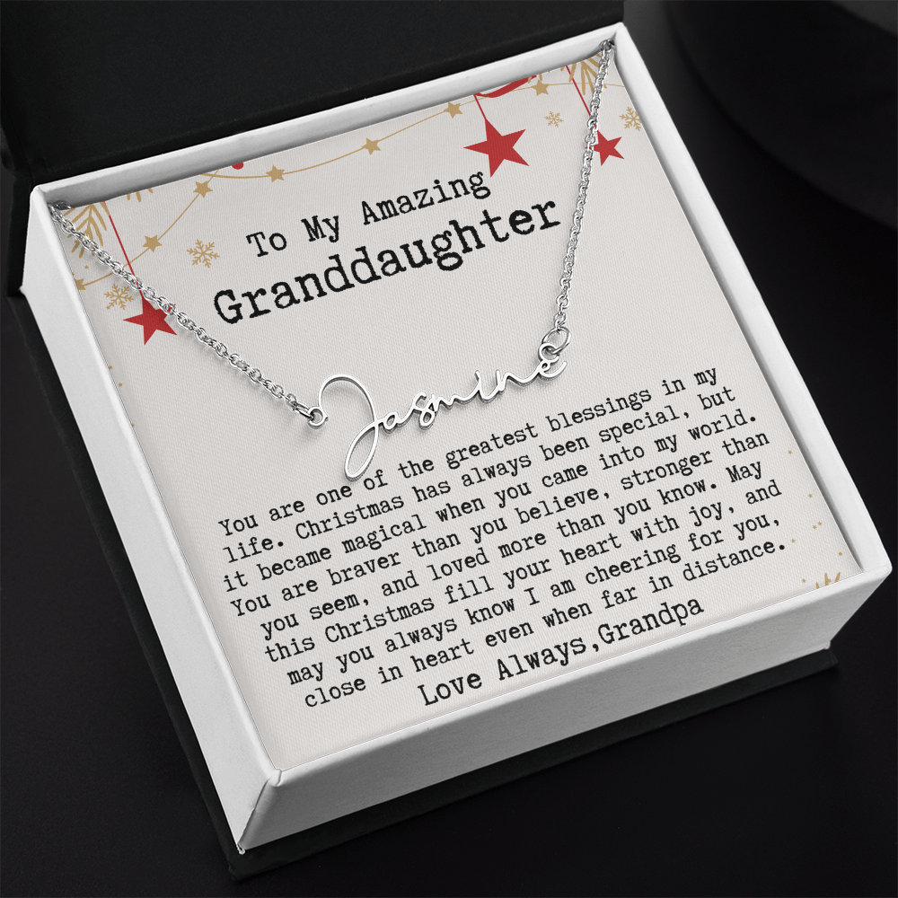 Personalized Christmas Gift from Grandpa to Granddaughter - Signature Style Name Necklace