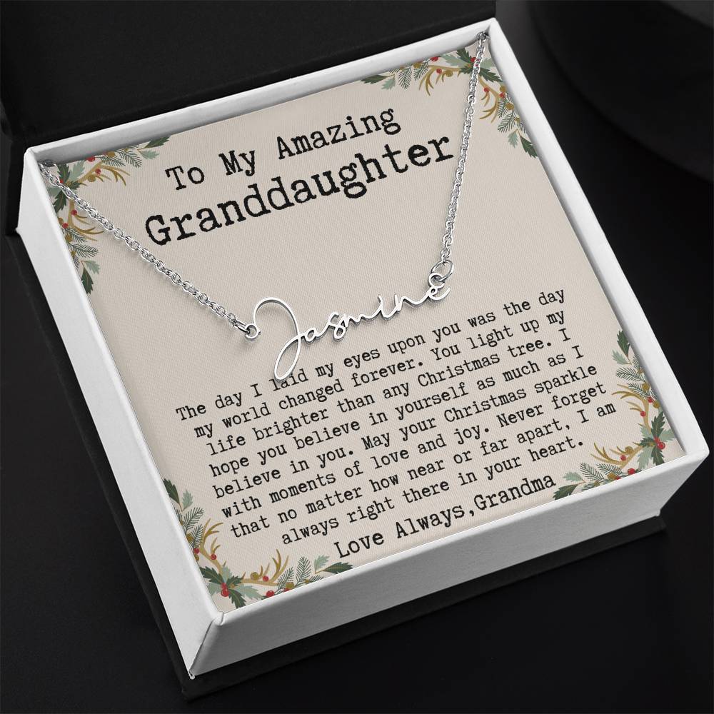 Custom Christmas Gift from Grandma to Granddaughter - Signature Style Name Necklace