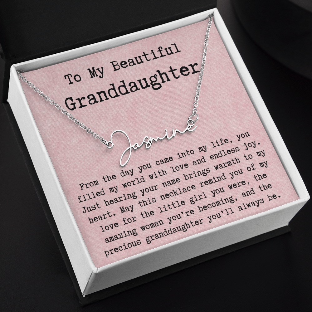 Personalized Birthday Gift for Granddaughter – Custom Signature Style Name Necklace – Unique Name Plate Necklace from Grandma, Nana, or Grandpa