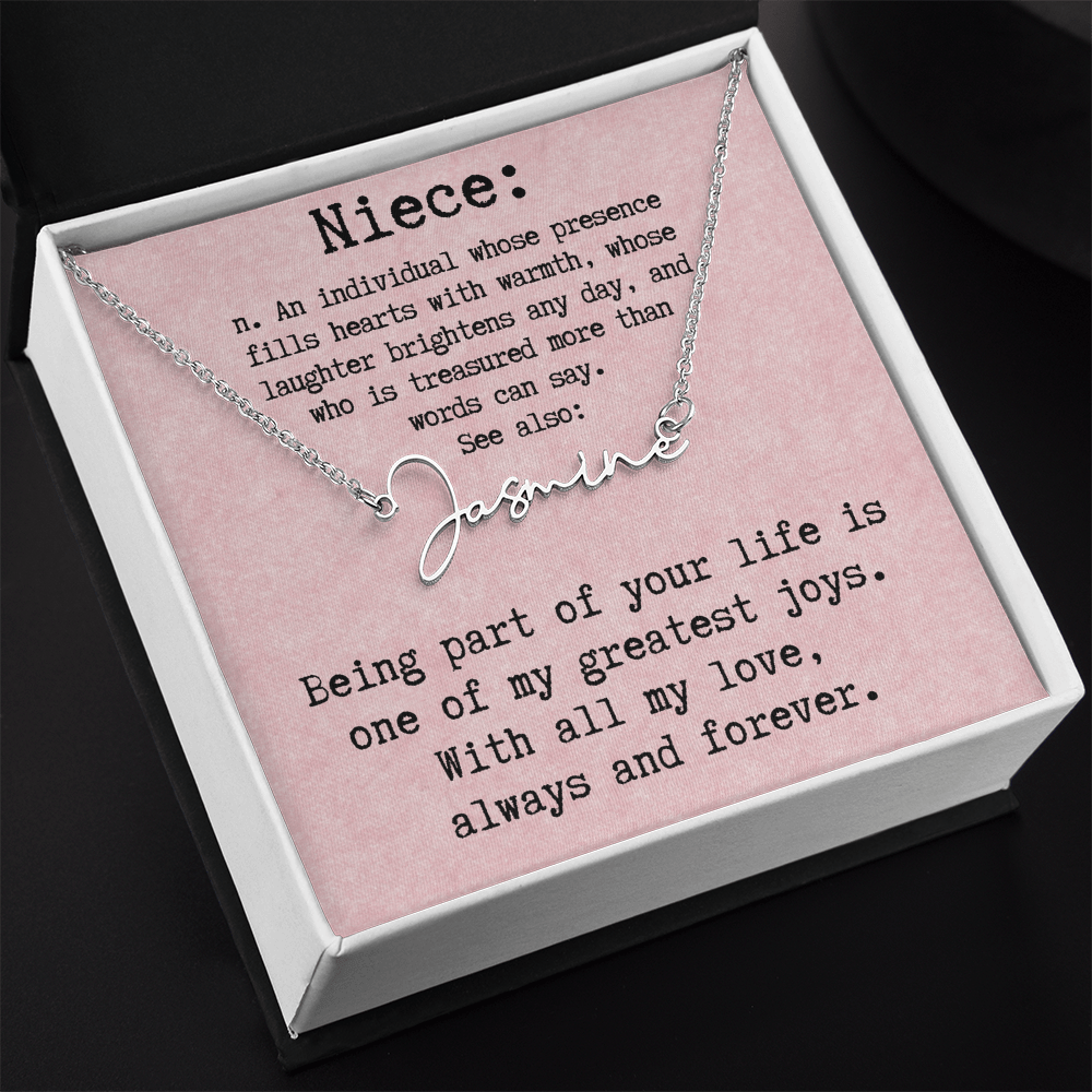 Personalized Birthday Gift for Niece – Custom Signature Style Name Necklace – Unique Name Plate Necklace Birthday Present from Aunt