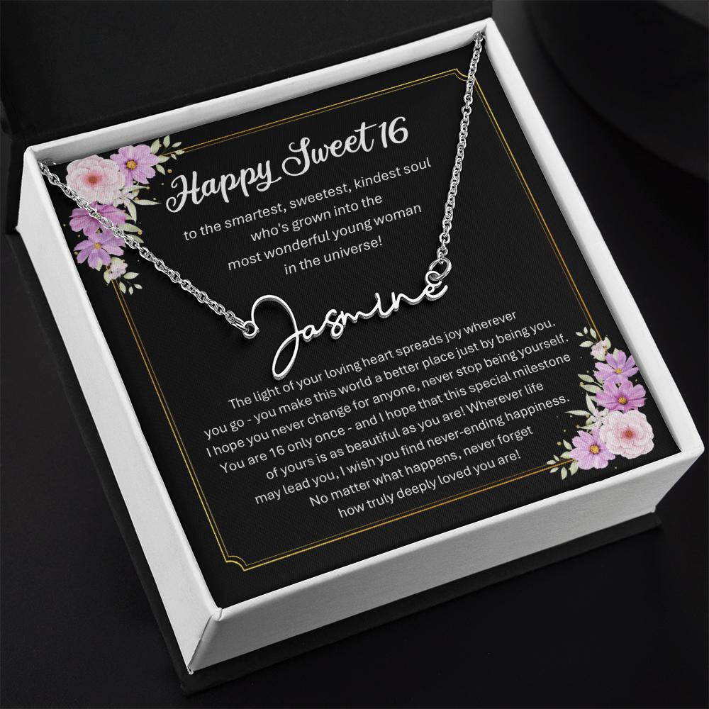 Personalized Sweet 16 Birthday Gift – Custom Signature Style Name Necklace – Unique Name Plate Necklace for Granddaughter from Grandma or Daughter from Mom