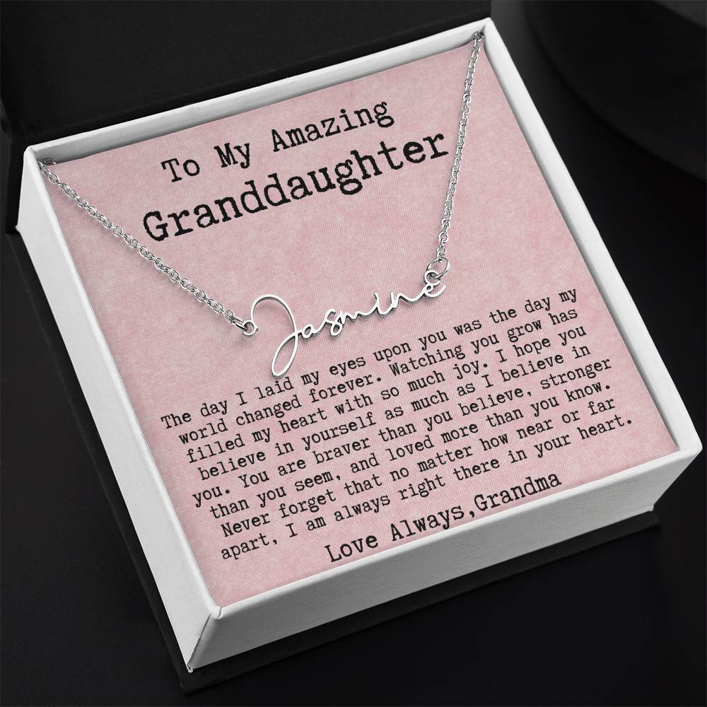 Personalized Birthday Gift for Granddaughter from Grandma - Signature Style Name Necklace