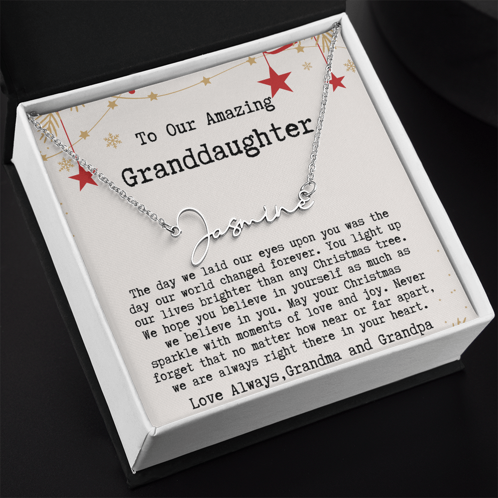 Personalized Christmas Gift from Grandma & Grandpa to Granddaughter - Signature Style Name Necklace