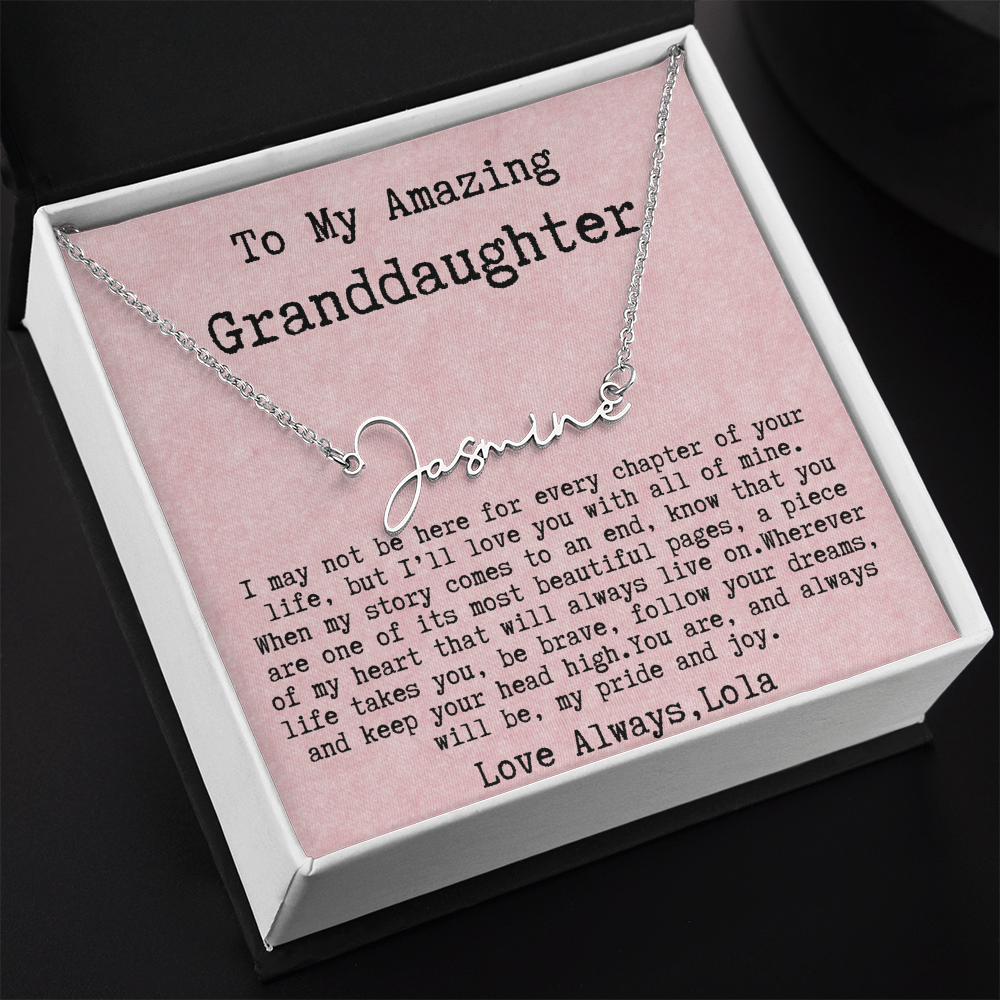 Personalized Birthday Gift for Granddaughter – Custom Signature Style Name Necklace – Unique Name Plate Necklace from Lola