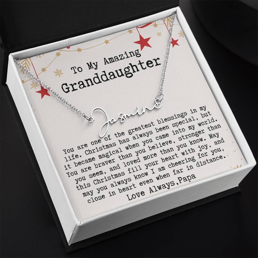 Personalized Christmas Gift from Papa to Granddaughter - Signature Style Name Necklace