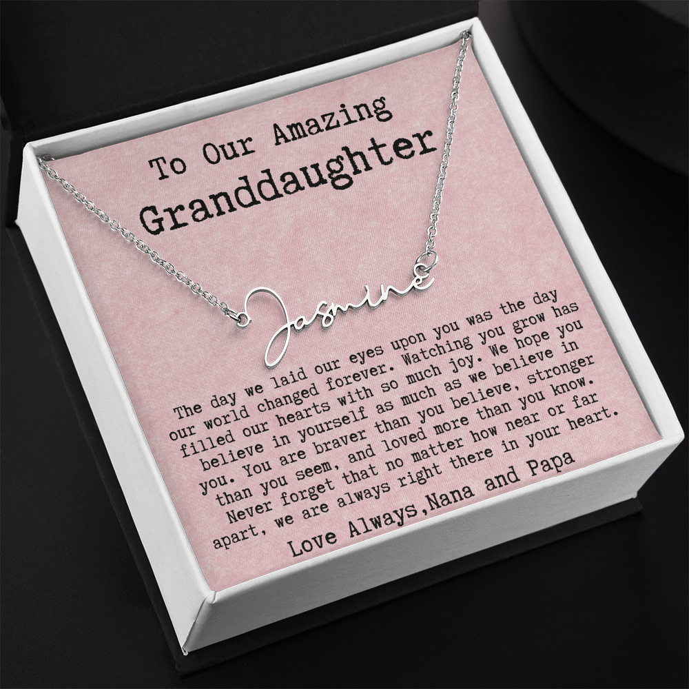 Personalized Birthday Gift for Granddaughter from Nana and Papa - Signature Style Name Necklace