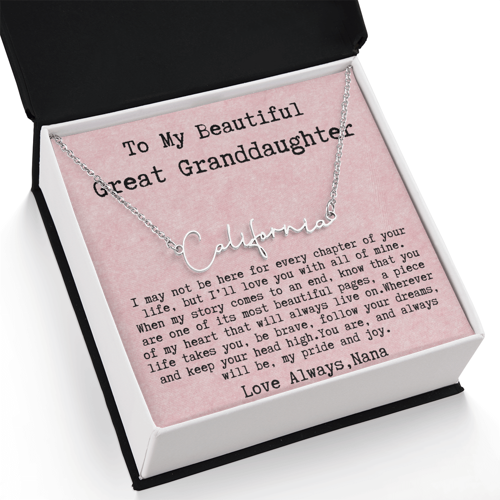 Gift for Great Granddaughter from Nana - Signature Style Name Necklace