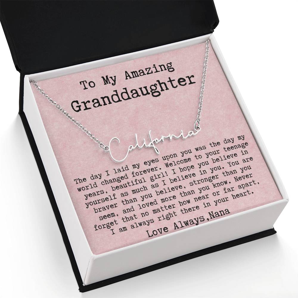 Personalized 13th Birthday Gift for Granddaughter from Nana - Signature Style Name Necklace