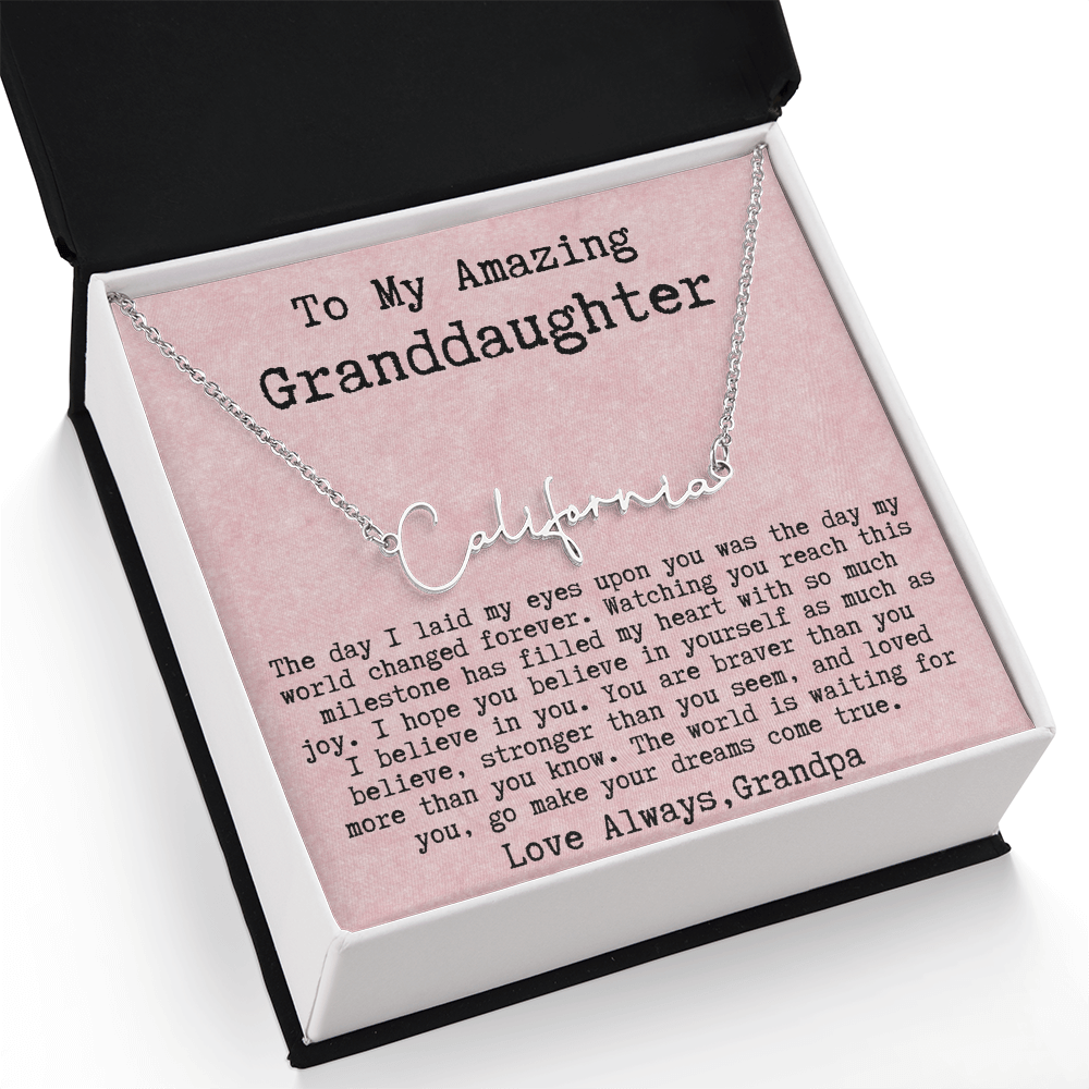Personalized Graduation Gift from Grandpa to Granddaughter - Signature Style Name Necklace