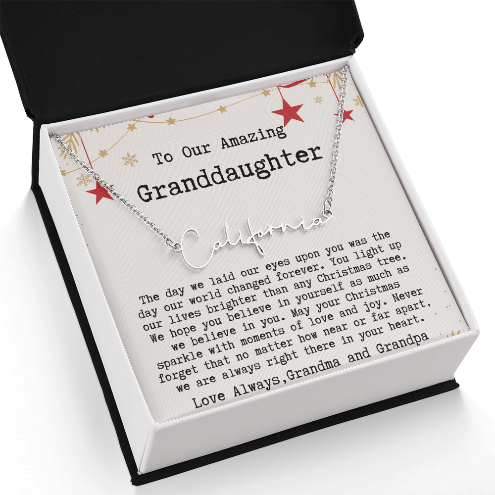 Personalized Christmas Gift from Grandma & Grandpa to Granddaughter - Signature Style Name Necklace
