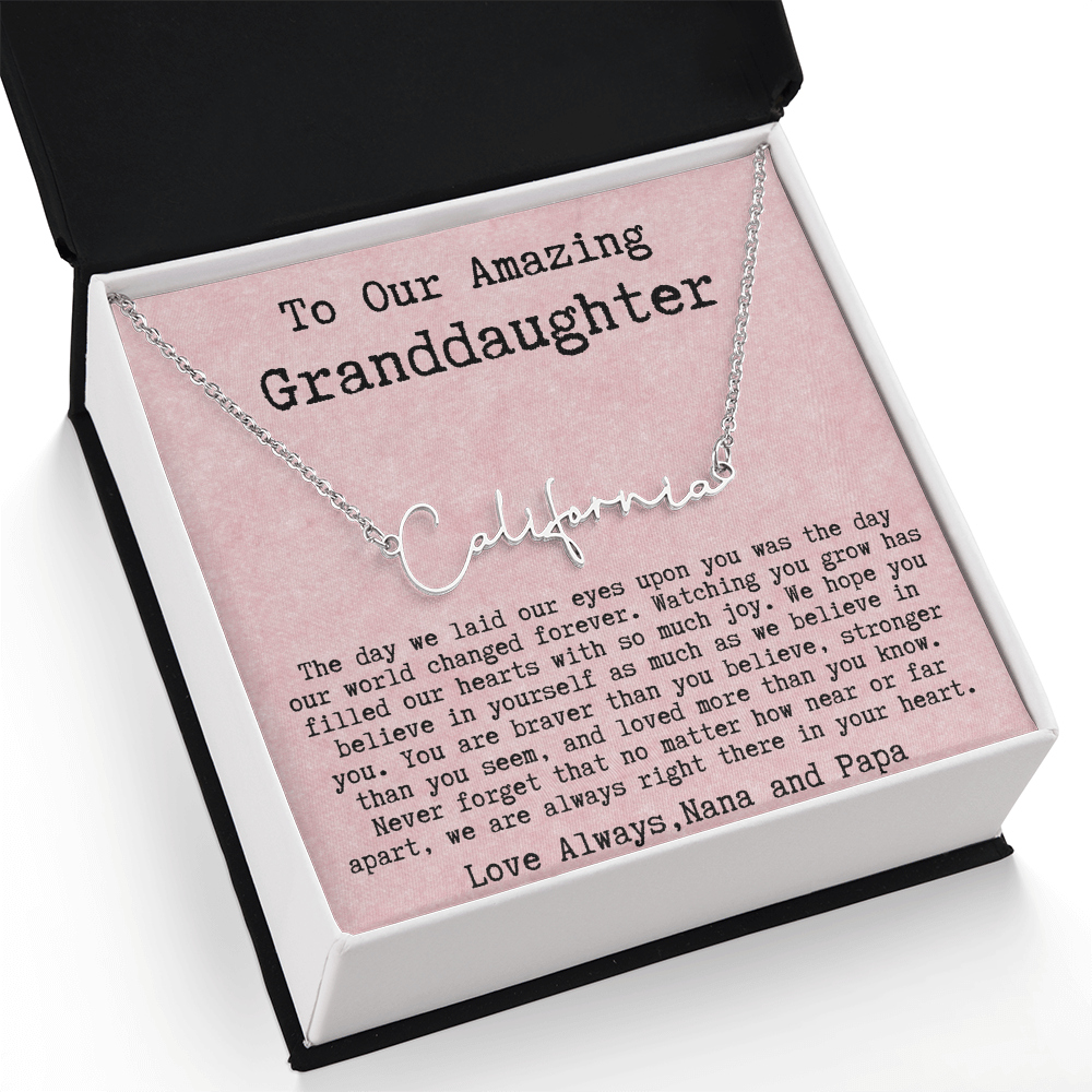 Personalized Birthday Gift for Granddaughter from Nana and Papa - Signature Style Name Necklace