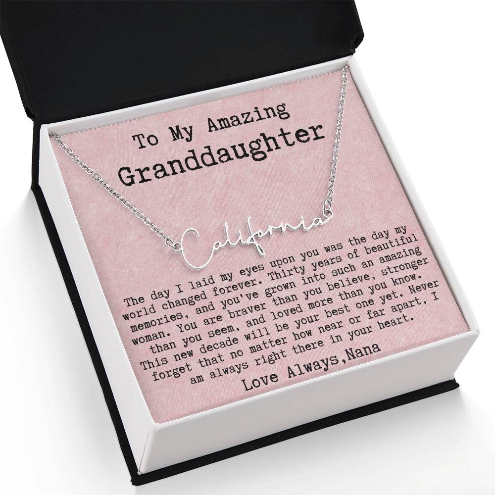 Personalized 30th  Birthday Gift from Nana to Granddaughter - Signature Style Name Necklace