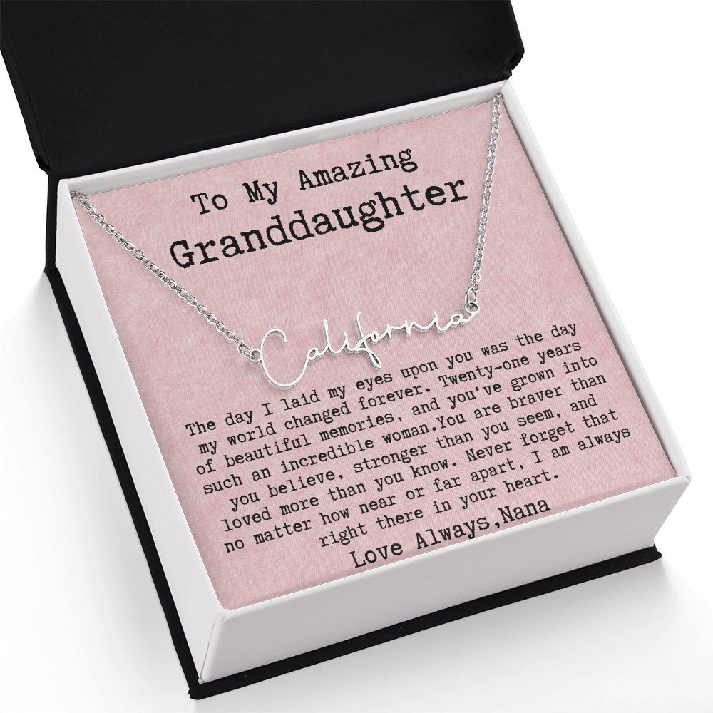 Personalized 21st Birthday Gift from Nana to Granddaughter - Signature Style Name Necklace
