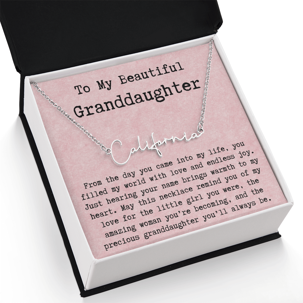 Personalized Birthday Gift for Granddaughter – Custom Signature Style Name Necklace – Unique Name Plate Necklace from Grandma, Nana, or Grandpa