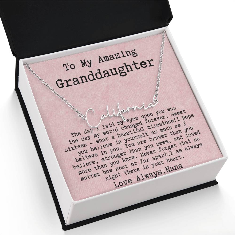 Personalized 16th Birthday Gift for Granddaughter from Nana - Signature Style Name Necklace