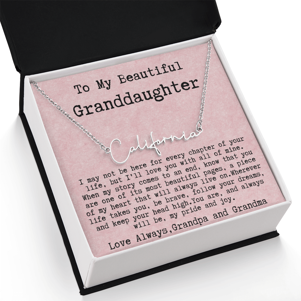 Gift for Granddaughter from Grandpa and Grandma - Signature Style Name Necklace