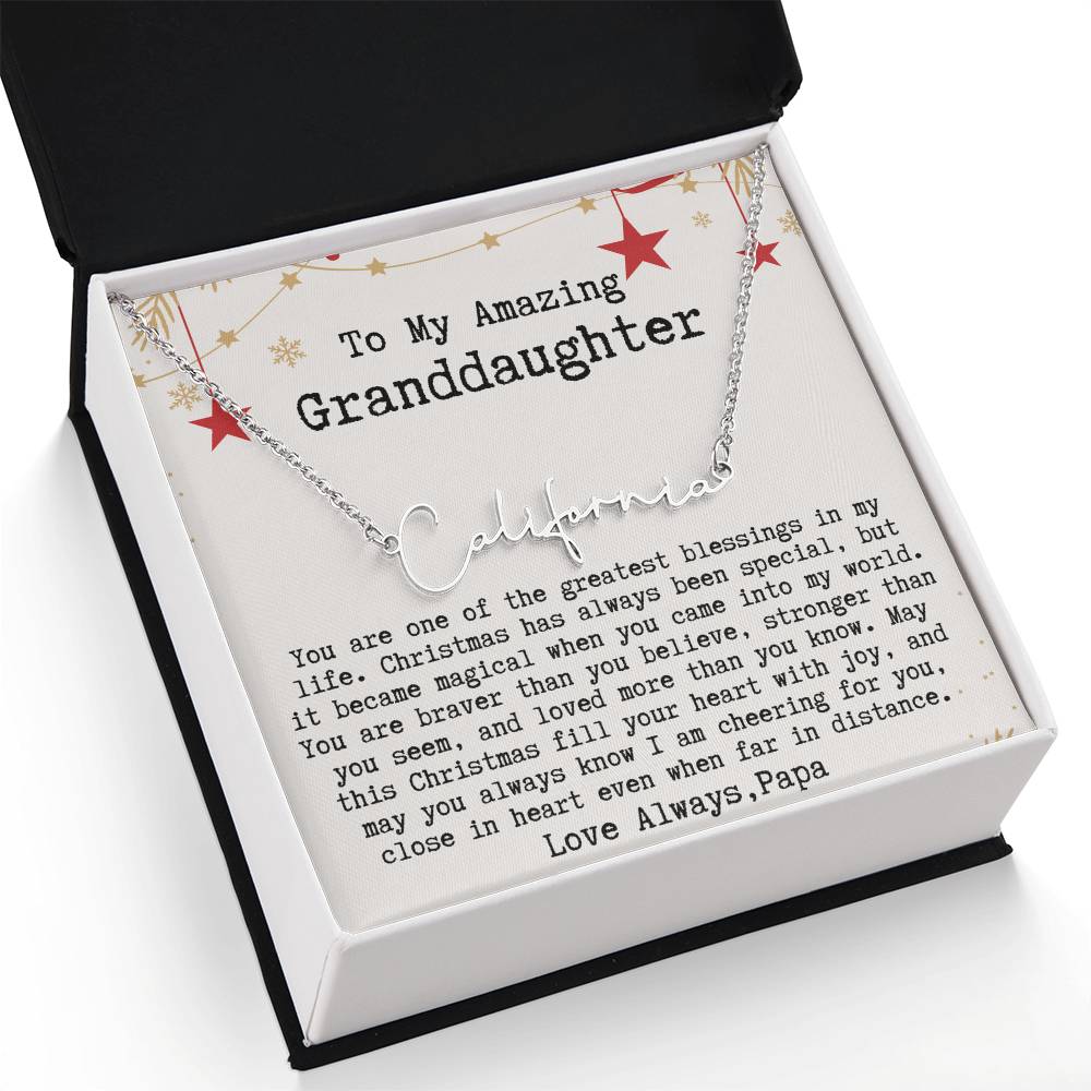 Personalized Christmas Gift from Papa to Granddaughter - Signature Style Name Necklace