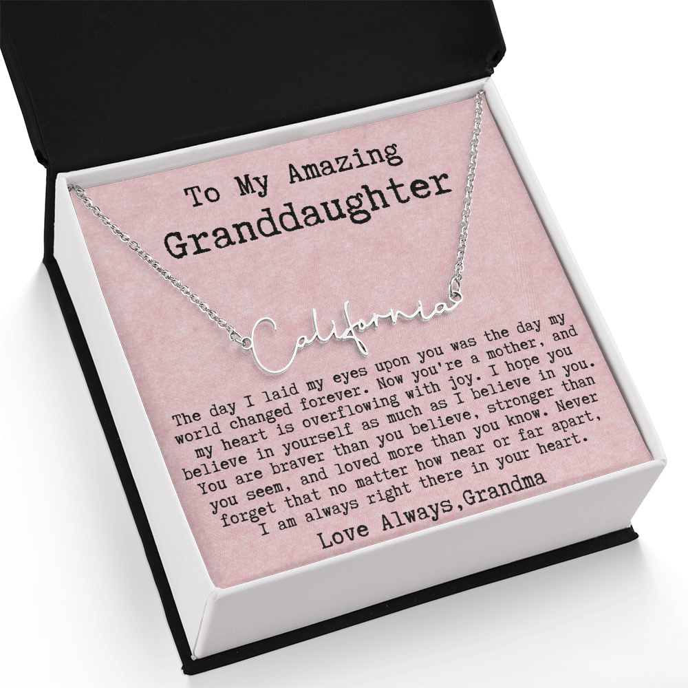 Personalized New Mom Gift from Grandma to Granddaughter - Signature Style Name Necklace