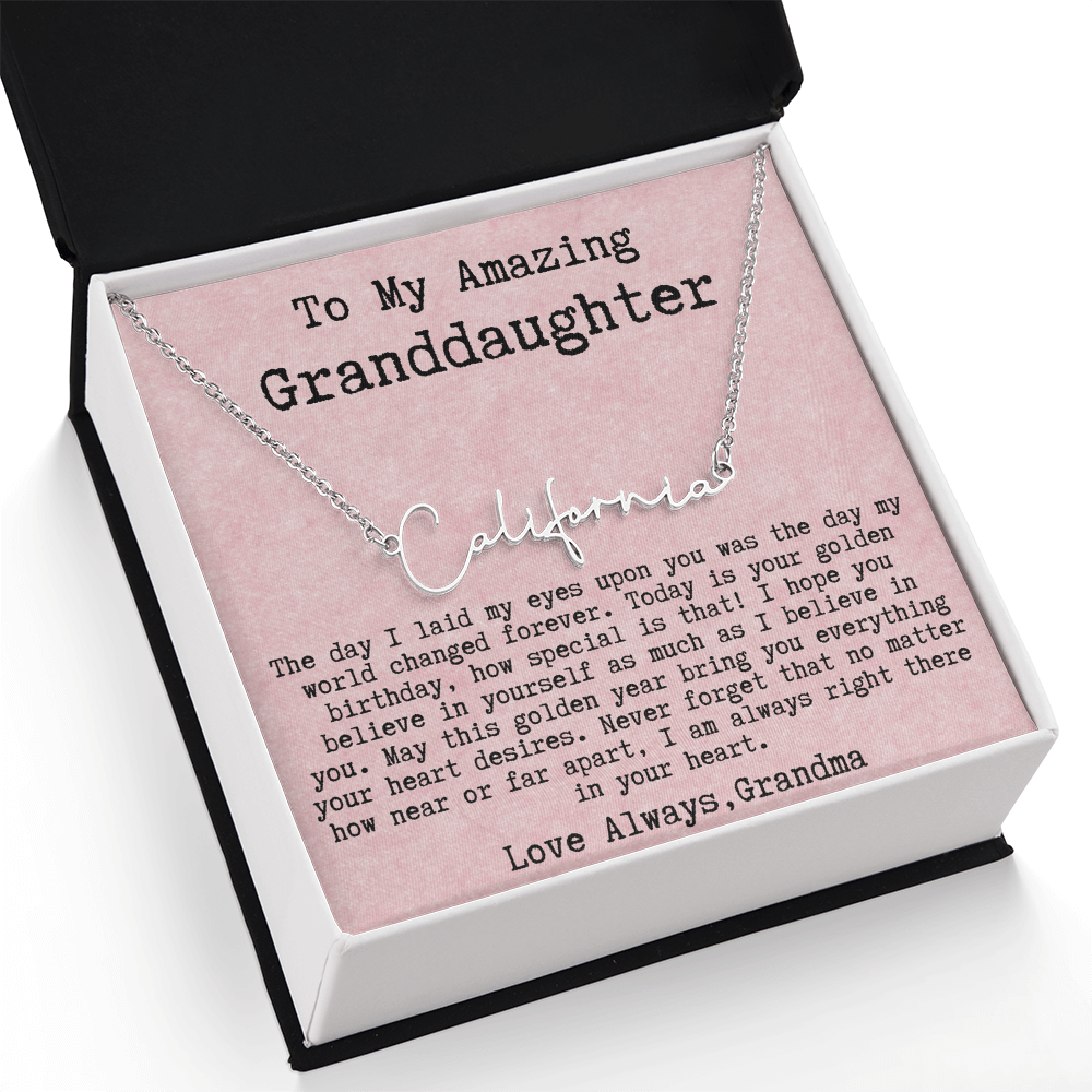 Personalized Golden Birthday Gift from Grandma to Granddaughter - Signature Style Name Necklace