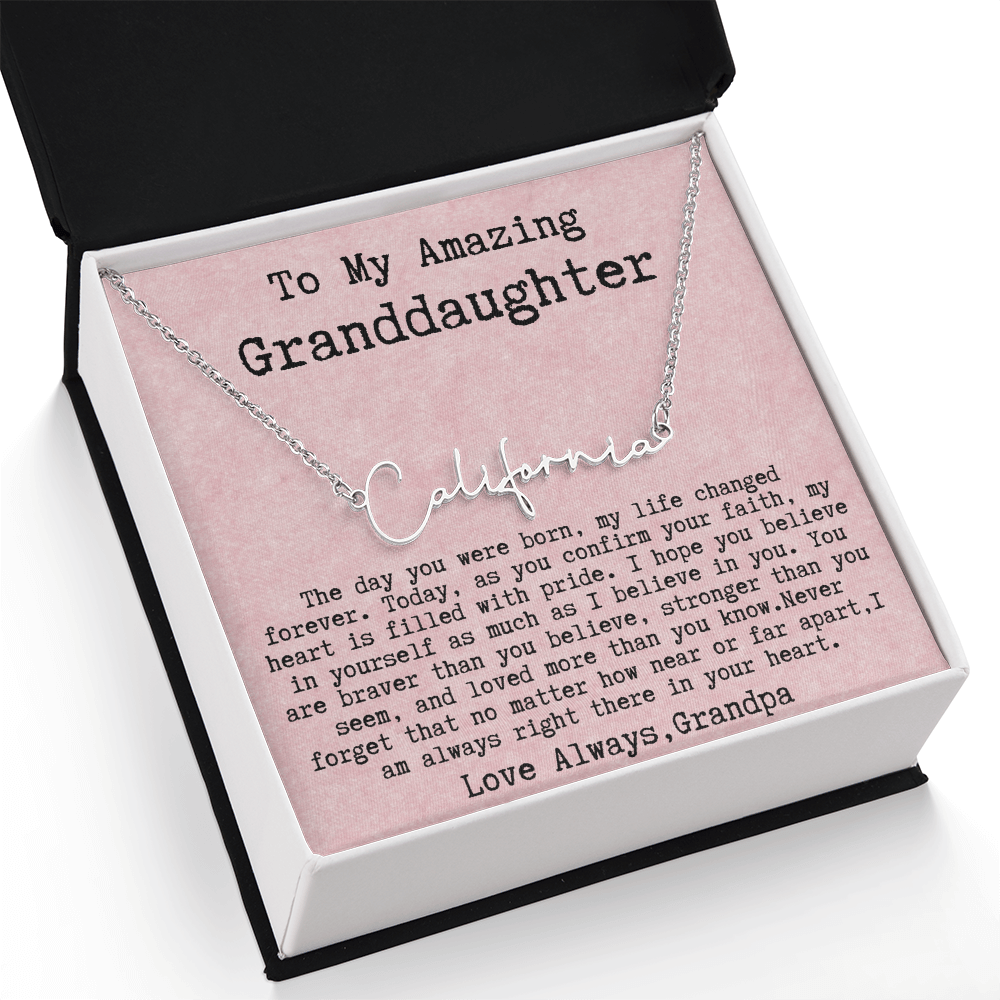 Personalized Confirmation Gift from Grandpa to Granddaughter - Signature Style Name Necklace