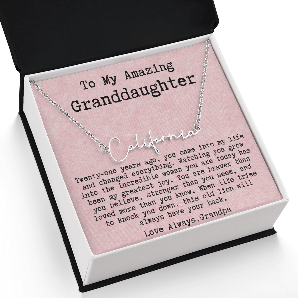 Personalized 21st Birthday Gift from Grandpa - Signature Style Name Necklace