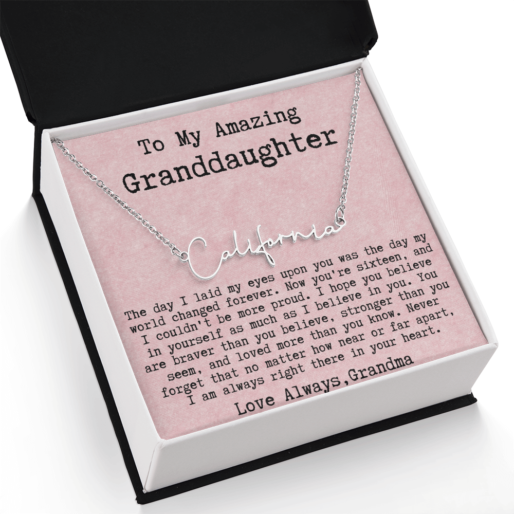 Personalized 16th Birthday Gift for Granddaughter from Grandma - Signature Style Name Necklace