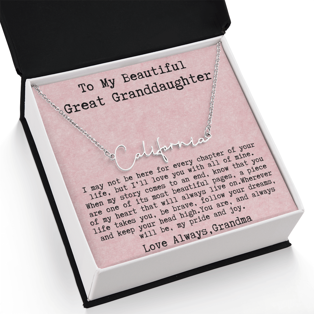 Gift for Great Granddaughter from Grandma - Signature Style Name Necklace