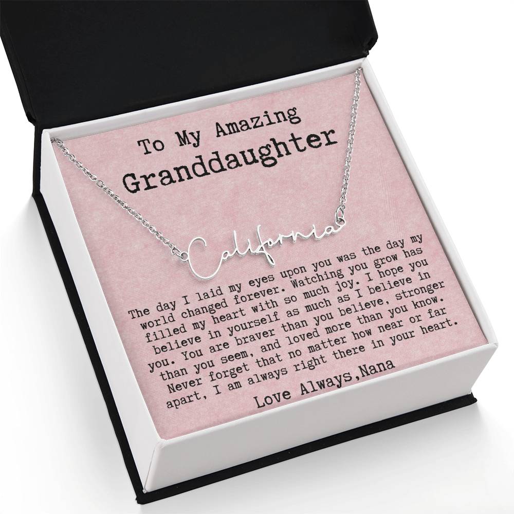 Personalized Birthday Gift for Granddaughter from Nana - Signature Style Name Necklace