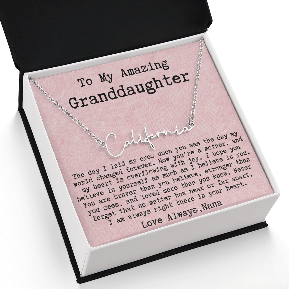 Personalized New Mom Gift from Nana to Granddaughter - Signature Style Name Necklace