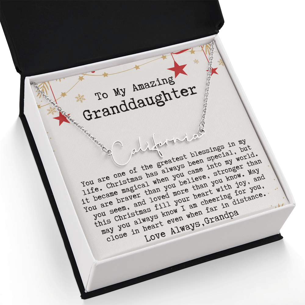 Personalized Christmas Gift from Grandpa to Granddaughter - Signature Style Name Necklace