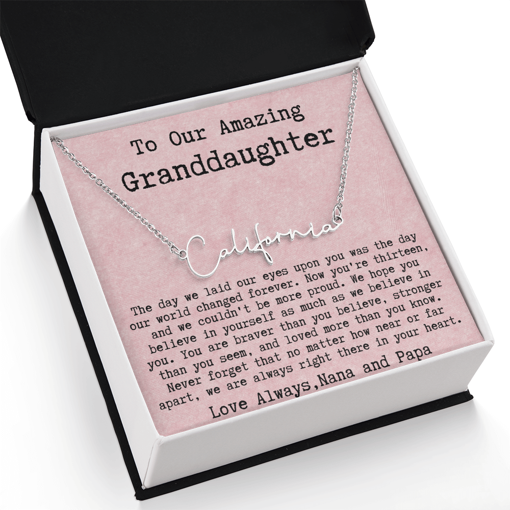 Personalized 13th Birthday Gift from Nana and Papa - Signature Style Name Necklace