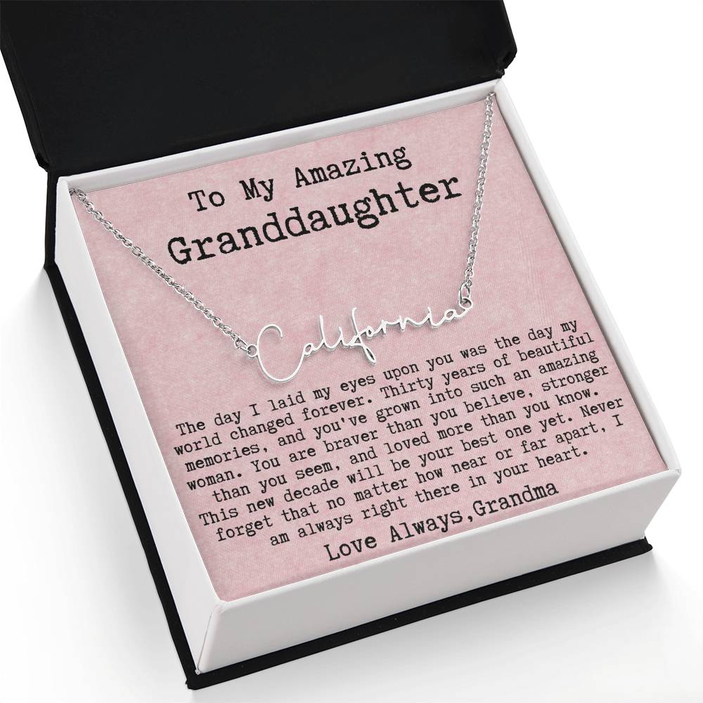 Personalized 30th Birthday Gift from Grandma to Granddaughter - Signature Style Name Necklace