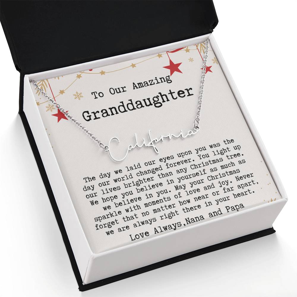 Personalized Christmas Gift from Nana & Papa to Granddaughter - Signature Style Name Necklace