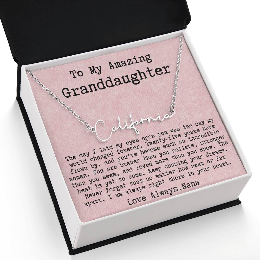 Personalized 25th Birthday Gift from Nana to Granddaughter - Signature Style Name Necklace