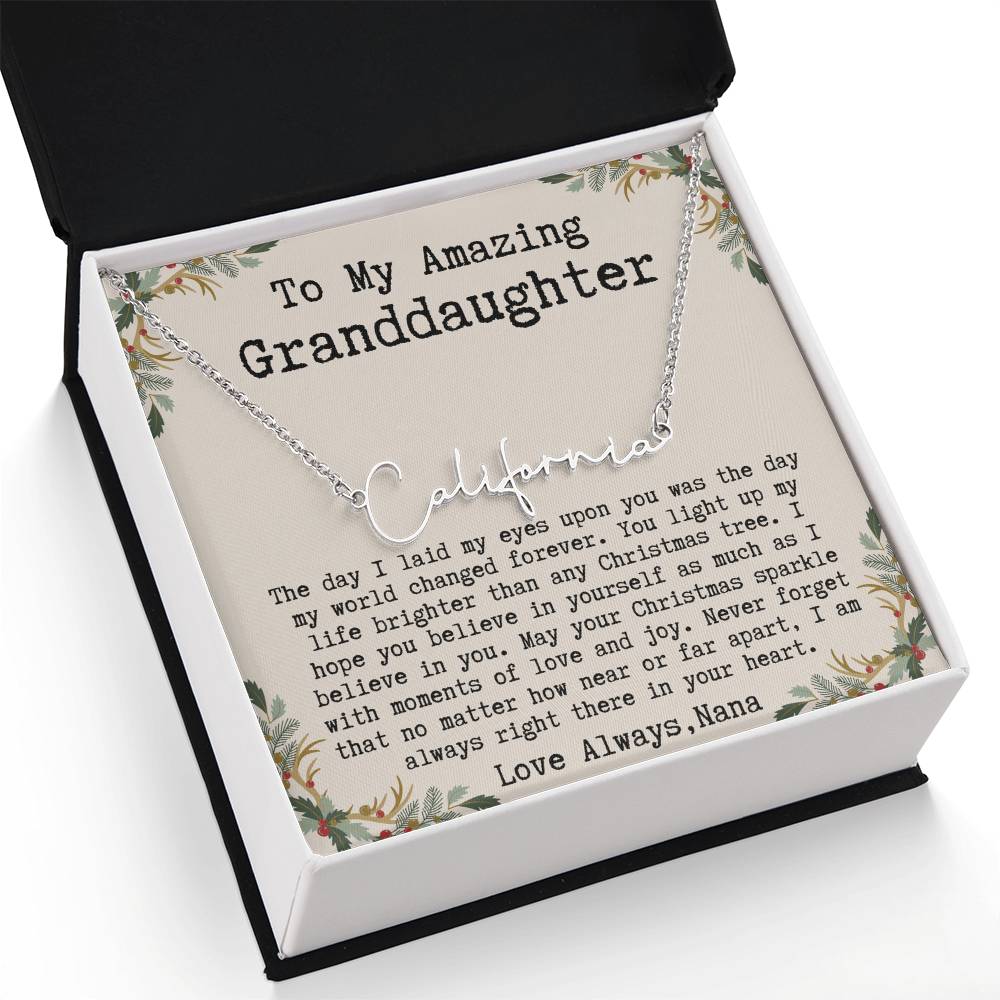 Custom Christmas Gift from Nana to Granddaughter - Signature Style Name Necklace