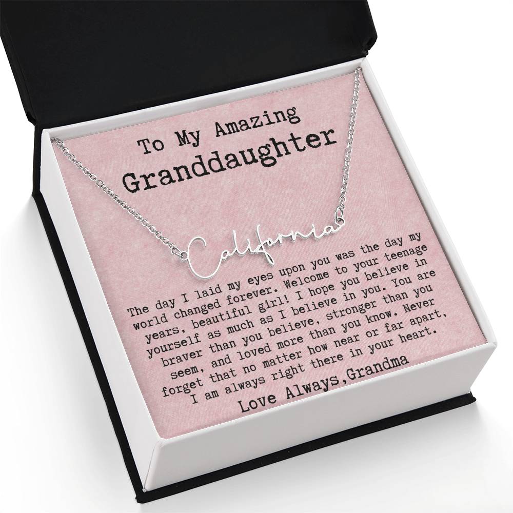 Personalized 13th Birthday Gift for Granddaughter from Grandma - Signature Style Name Necklace