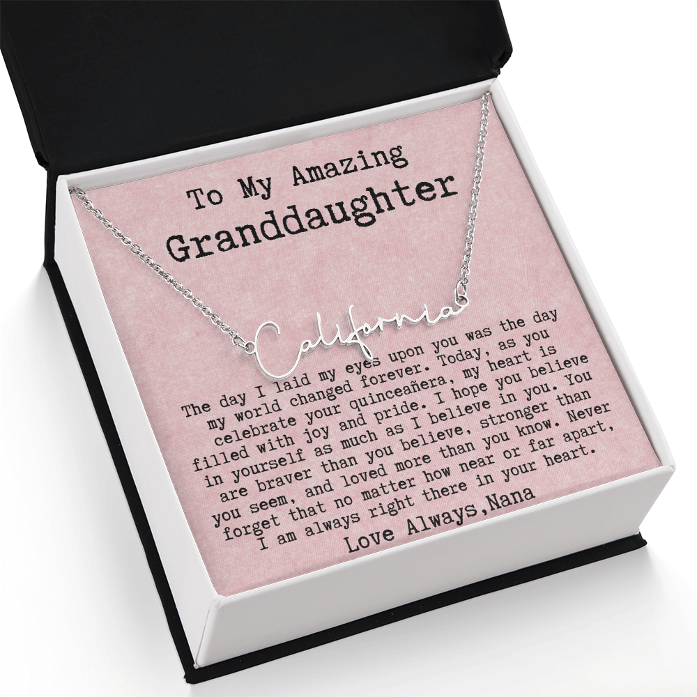 Personalized Quinceañera Gift from Nana to Granddaughter - Signature Style Name Necklace