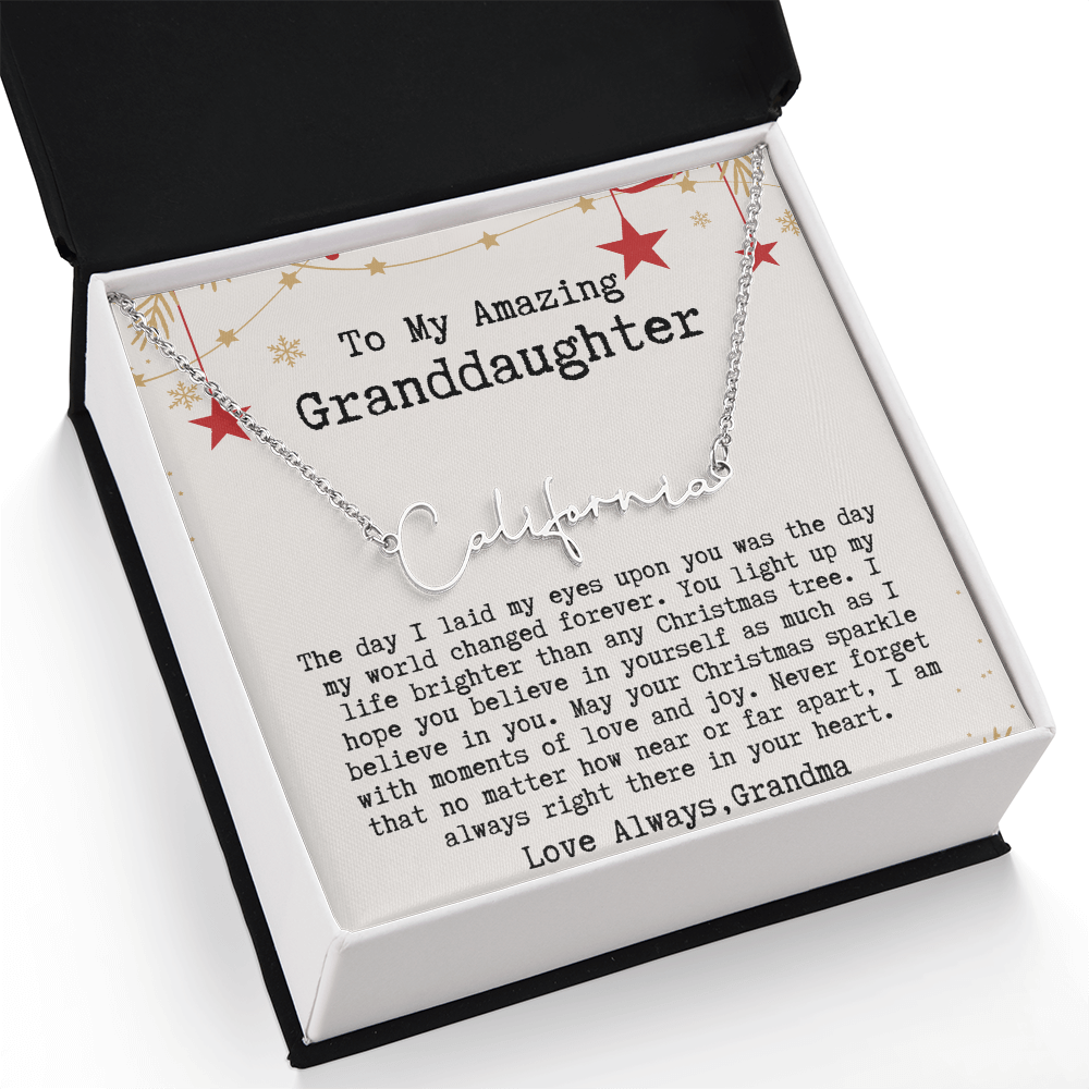 Personalized Christmas Gift from Grandma to Granddaughter - Signature Style Name Necklace